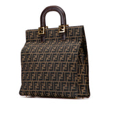 フェンディ ズッカ トートバッグ ハンドバッグ ブラウン キャンバス レザー レディース FENDI 【中古】